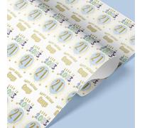 Personalised Born in Year Birthday Gift Wrap | Personalised 21st,30th,40th,50th,60th Birthday Wrapping Paper | Rolls - 61cm Width | Male Blue & Gold Elegant Wrapping Paper (Blue & Gold, 5mt)
