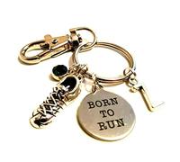 Personalised 'Born to Run' Running Shoe Birthstone & Initial Keychain, Trainer Bag Charm, Jogging Keyring, Marathon Runner Keychain