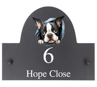 Personalised Boston Terrier Dog Motif Arch Top Slate Sign - 25x20cm
