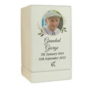 Personalised Botanical Memorial Photo Upload Small Wooden Ashes Urn Loving Memorial Memory Remembrance