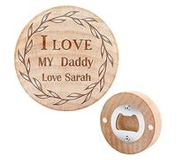 Personalised Bottle Opener Birthday Gift for Men, Wooden Beer Bottle Opener Fridge Magnet, Multifunctional Wood Coaster Bottle Opener, Support Custom Name and Date