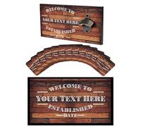 Personalised Bottle Opener Wall Mounted Wooden Bar Sign Plaque, 12 x Cardboard Beer Mats, Rubber Bar Runner Mat - Matching Bar Accessories for Home Pub Man Cave - Gifts for Him, Dad - WBS-A1273