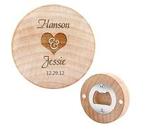 Personalised Bottle Opener Wedding Favours, DIY Wooden Round Shape Bottle Opener Coaster Fridge Magnet Decoration Beer Bottle Opener, Personalised Gift for Couples