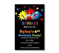 Personalised Bowling Birthday Party Invitations , Invites, Complete with envelopes Ref B58 CAN BE MADE FOR ANY AGE, 3rd 4th 5th 6th 7th 8th 9th 10th 11th 12th 13th 14th 15th 16th (12)