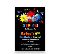 Personalised Bowling Birthday Party Invitations , Invites, Complete with envelopes Ref B58 CAN BE MADE FOR ANY AGE, 3rd 4th 5th 6th 7th 8th 9th 10th 11th 12th 13th 14th 15th 16th (20)