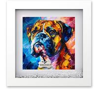 Personalised Boxer Dog Wall Art - 8x8 Inch Box Framed Print, Add Dog Name - Custom Boxer Gift for Dog Lovers
