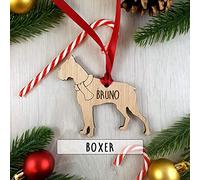 Personalised Boxer Wooden Dog Decoration - Sustainable Oak Tree Bauble
