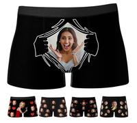 Personalised Boxers for Men with Face, Custom Funny Face Underwear with Name, Personalised Mens Underpants Shorts Gifts for Valentine's Day, Christmas Day, Personalised Funny Gifts for Him Boyfriend