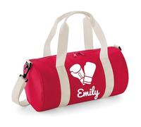 Personalised Boxing Gloves Barrel Bag Sports Holdall for Kids & Adults, 12L Durable Gym Bag Training Kit Bag, 20x20x40cm Stylish Sports Equipment Storage - Red