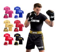 Personalised Boxing Shorts and Short Sleeve Set Pro Training Sparring Fight Boxing Set with Custom Text for Kids, Adults, Men, Muay, Thai, MMA (Adult)