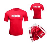 Personalised Boxing Shorts Set Custom Name & Pattern Top with Fight Trunks for Adults and Kids Lightweight Anti-Tear Fabric with Adjustable Waist Muay Thai MMA Gear