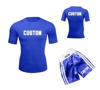 Personalised Boxing Suit Set Custom Short-Sleeve Top Fight Shorts for Men/Women Training Halloween Costume Birthday Gift 6 Colours Name/Pattern Customisable (S-4XL)