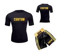 Personalised Boxing Suit Set Custom Short-Sleeve Top Fight Shorts for Men/Women Training Halloween Costume Birthday Gift 6 Colours Name/Pattern Customisable (S-4XL)