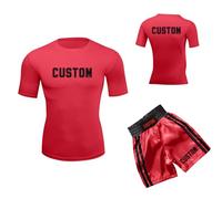 Personalised Boxing Suit Set Custom Short-Sleeve Top Fight Shorts for Men/Women Training Halloween Costume Birthday Gift 6 Colours Name/Pattern Customisable (S-4XL)