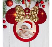 Personalised Boy or Girl Mouse Head Christmas Photo Ornament Hanging Plaque - MDF or Acrylic, Black Grey Red Options - Ideal at Christmas Baubles for Families (Red, Girl - MDF Wood)