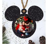 Personalised Boy or Girl Mouse Head Christmas Photo Ornament Hanging Plaque - MDF or Acrylic, Black Grey Red Options - Ideal at Christmas Baubles for Families (Black, Boy - MDF Wood)