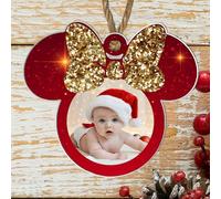 Personalised Boy or Girl Mouse Head Christmas Photo Ornament Hanging Plaque - MDF or Acrylic, Black Grey Red Options - Ideal at Christmas Baubles for Families (Red, Girl - Acrylic)