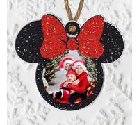 Personalised Boy or Girl Mouse Head Christmas Photo Ornament Hanging Plaque - MDF or Acrylic, Black Grey Red Options - Ideal at Christmas Baubles for Families (Black, Girl - Acrylic)