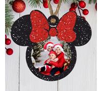 Personalised Boy or Girl Mouse Head Christmas Photo Ornament Hanging Plaque - MDF or Acrylic, Black Grey Red Options - Ideal at Christmas Baubles for Families (Black, Girl - MDF Wood)