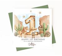 Personalised Boys 1st Birthday Card - Cowboy Themed - My First Rodeo - Blonde Hair