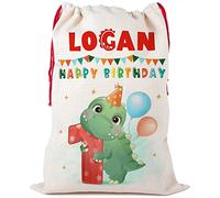 Personalised Boys 1st Birthday Present Sack Childrens Dinosaur Party Bag Custom Name Gift Bag Cute KBB08 (Large)