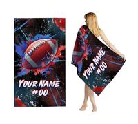 Personalised Boys Beach Towel - 80x160 cm Quick Dry Sandproof Rugby Towels for Kids Teens - Custom Sports Theme Gift