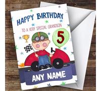 Personalised Boys Birthday Card Racing Car 1st 2nd 3rd 4th 5th 6th Grandson - Special Personalised Birthday Card For Children, Kid's Birthday Card