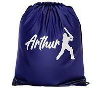 Personalised Boys Cricket Drawstring Bag, Custom Cricket Player Gifts Boys PE Kit Bag, Back to School Gifts for Son who Loves Playing Cricket, One Size, Navy