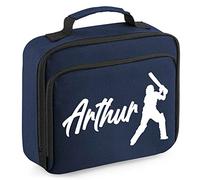 Personalised Boys Cricket Player Lunch Cooler Bag, Custom Cricket Gifts Boys Lunch Box, Back to School Gifts for Son who Loves Playing Cricket, 24cm x 20cm x 8cm, Navy