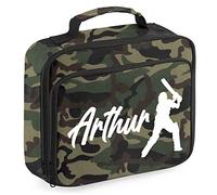 Personalised Boys Cricket Player Lunch Cooler Bag, Custom Cricket Gifts Boys Lunch Box, Back to School Gifts for Son who Loves Playing Cricket, 24cm x 20cm x 8cm, Camo