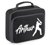 Personalised Boys Cricket Player Lunch Cooler Bag, Custom Cricket Gifts Boys Lunch Box, Back to School Gifts for Son who Loves Playing Cricket, 24cm x 20cm x 8cm, Black