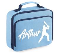 Personalised Boys Cricket Player Lunch Cooler Bag, Custom Cricket Gifts Boys Lunch Box, Back to School Gifts for Son who Loves Playing Cricket, 24cm x 20cm x 8cm, Sky Blue