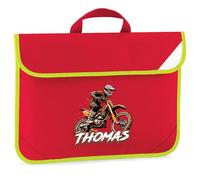 Personalised Boys Dirt Bike Hi-Viz Book Bag - Off Road Motorcycle Design for Son - Custom Name - Kids Back to School Gift - Preschool Nursery Bag, One Size, Red
