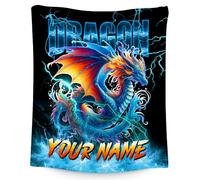 Personalised Boys Dragon Blanket - Custom Kids Blanket with Name - Warm Cosy Flannel Throw for Sofa or Bed - Soft Fleece Gift for Children (4 Sizes)