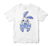 Personalised Boys Easter Bunny T Shirt Kids Blue Easter Sunday Spring Rabbit Tee Top, 7-8 Years, White