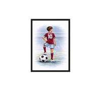 Personalised Boys Framed A4 Football Wall Art Print - Custom Name Soccer Poster - Blue, Red or Claret & Blue Jersey Number 10 - Framed A4 (Black) (Claret & Blue)