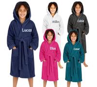 Personalised Boys & Girls 100% Cotton Hooded Bathrobe Towelling Bath Robe Childrens Kids 4-12 Years (Navy, 6-8 Years)