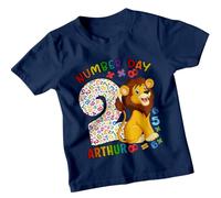 Personalised Boys Girls Cartoon Lion Number Day Ideas T-Shirt Tee for Kids #ND 3-4 Years Navy
