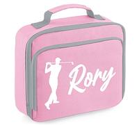 Personalised Boys Golf Player Lunch Cooler Bag, Custom Golfing Gifts Boys Lunch Box, Back to School Gifts for Son who Loves Playing Golf, 24cm x 20cm x 8cm, Light Pink