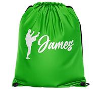 Personalised Boys Karate Drawstring Bag, Custom Martial Arts Gifts Boys PE Kit Bag, Back to School Gifts for Son who Loves Karate, One Size, Lime Green