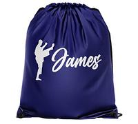 Personalised Boys Karate Drawstring Bag, Custom Martial Arts Gifts Boys PE Kit Bag, Back to School Gifts for Son who Loves Karate, One Size, Navy