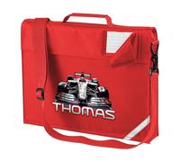 Personalised Boys Race Car Book Bag with Strap - Racing Reading Folder for Son - Custom Name - School Nursery Preschool Kids Gift - Adjustable Shoulder Strap, One Size, Red
