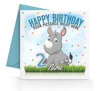 Personalised Boys Rhino Birthday Card Any Age, Relative & Message
