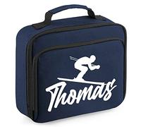 Personalised Boys Skiing Lunch Cooler Bag, Custom Skiing Gifts Boys Lunch Box, Back to School Gifts for Son who Loves Skiing, 24cm x 20cm x 8cm, Navy
