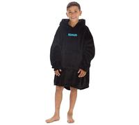 Personalised Boys Soft Coral Fleece Oversized Blanket Hoodie Giant Lounge Top Front Centre Blue Thread Black One Size