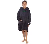 Personalised Boys Soft Coral Fleece Oversized Blanket Hoodie Giant Lounge Top Front Centre Green Thread Charcoal One Size