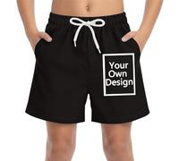 Personalised Boys Swimming Shorts with Photo Text Logo,UPF 50+ Sun Protection Swim Shorts,Summer Casual Swim Trunks for Kids Ages 4-15 Years,Create Your Own Surfing Trunks,Quick-Dry Stretch Fabric