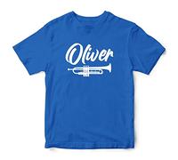 Personalised Boys Trumpet T Shirt, Kids Custom Musician Gifts Boys Tee, Christmas and Birthday Gifts for Son who Loves Playing The Trumpet, 12-13 Years, Royal