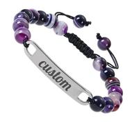 Personalised bracelet, Custom bracelet Name/Text/Image for relationship couples, Adjustable Dad ID Identity Birthday Gift Engraved, Men Women Boyfriend Girlfriend Jewelry (Purple)