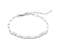 Personalised Bracelet - Custom Engraved Triple Bar Pendant Style Bracelet, Anklet - Silver - Engrave Name, Initials, Date or Special Message, Birthday, Anniversary, Christmas, Mothers Day Gift for Her